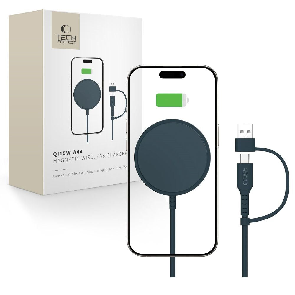 Tech-Protect Qi15W-A44 Magnetisk Magsafe Trådløs Oplader - Blå