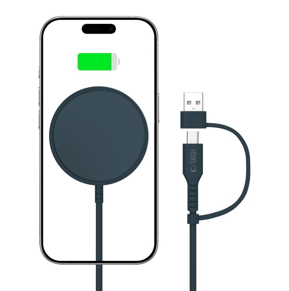 Tech-Protect Qi15W-A44 Magnetisk Magsafe Trådløs Oplader - Blå
